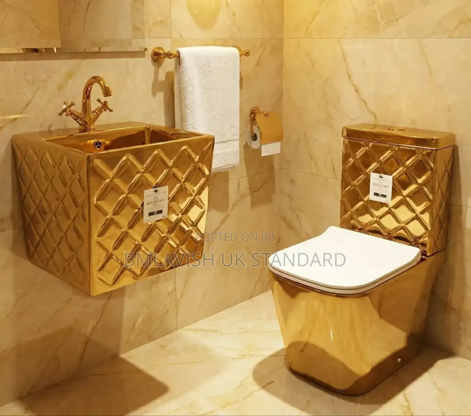 Luxury Gold-Plated Water Closet With Suspended Wash Hand Basin