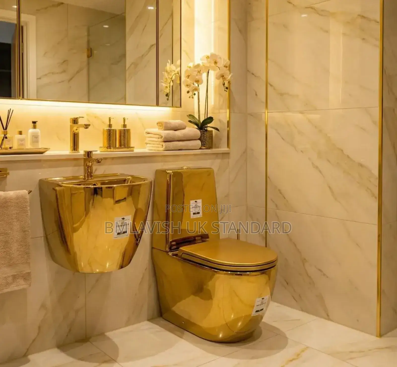 Deluxe Gold Water Closet Set With Suspended Wash Hand Basin