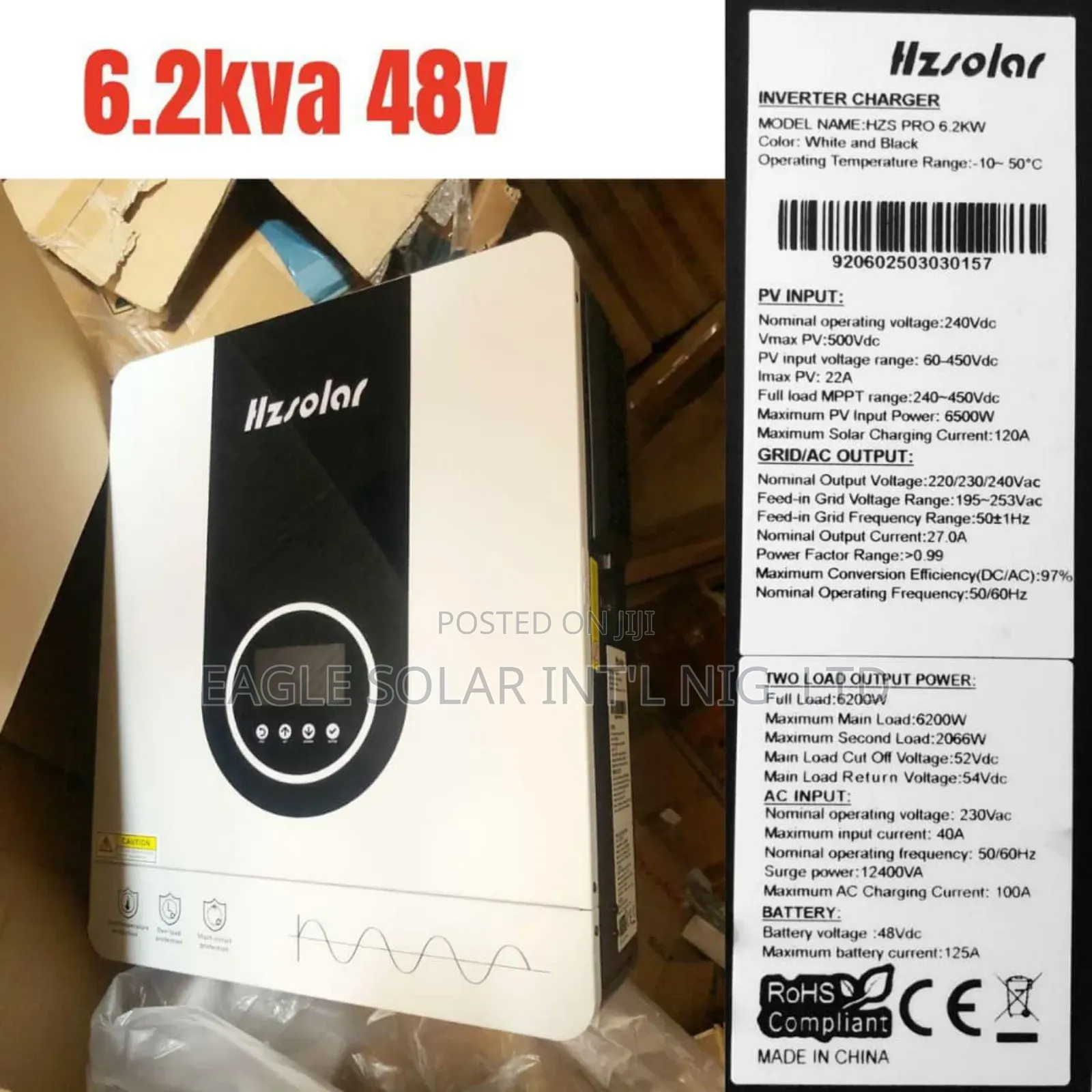 6.2kva 48v Hybrid Inverter. It Has 120a MPPT Charge Controller