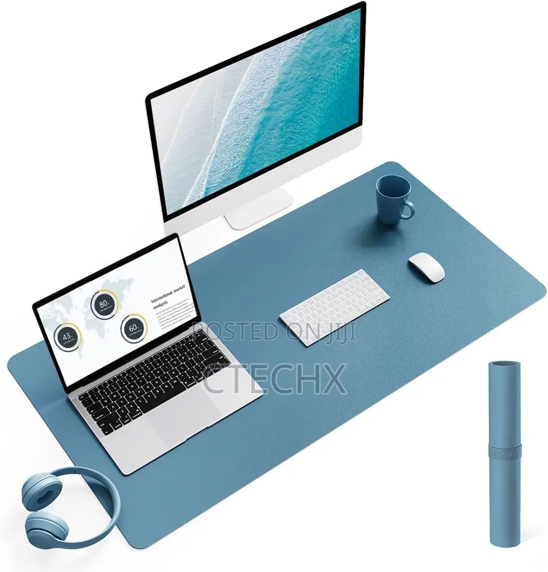 Non-Slip Suede, Multifunctional Office Mouse Mat Azure Blue 90 X 43 Cm