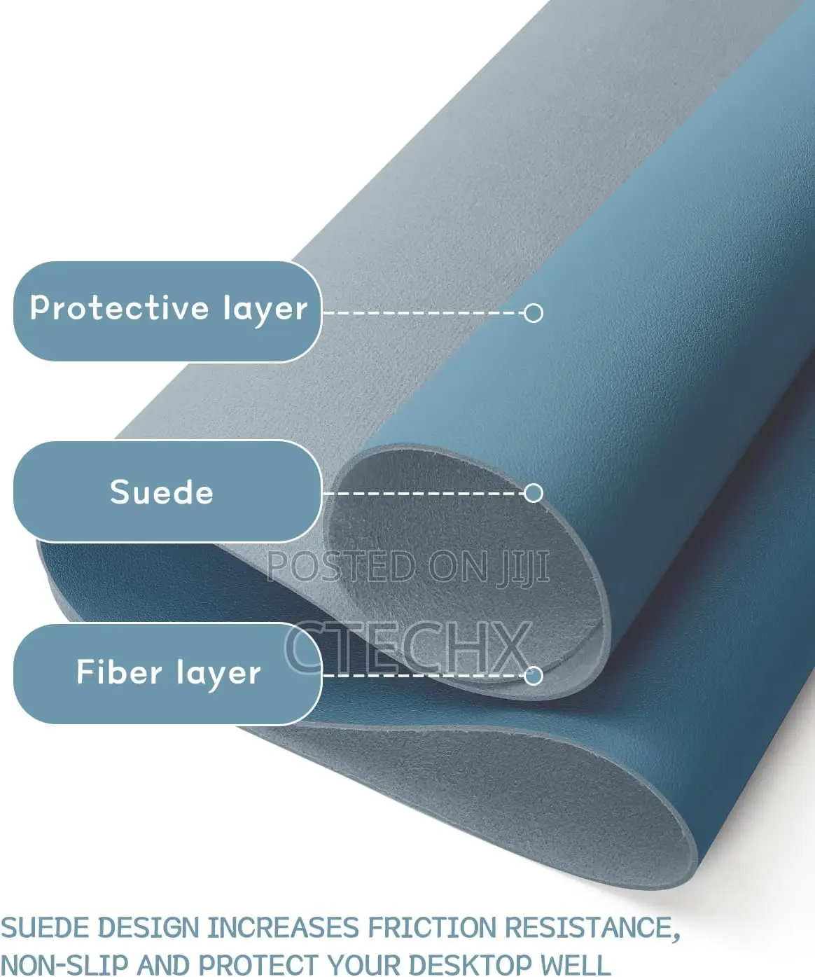 Non-Slip Suede, Multifunctional Office Mouse Mat Azure Blue 90 X 43 Cm