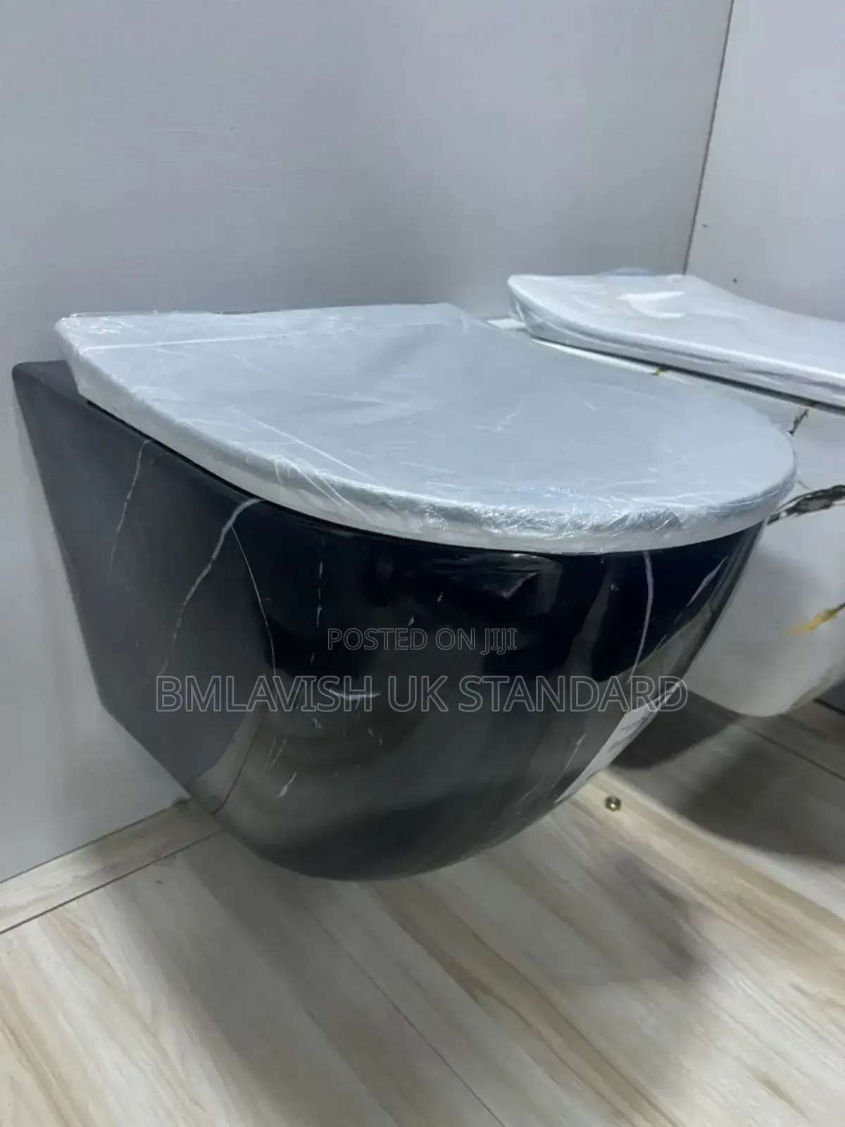 Black Marble Wall-Hung Concealed Water Closet With Accessories