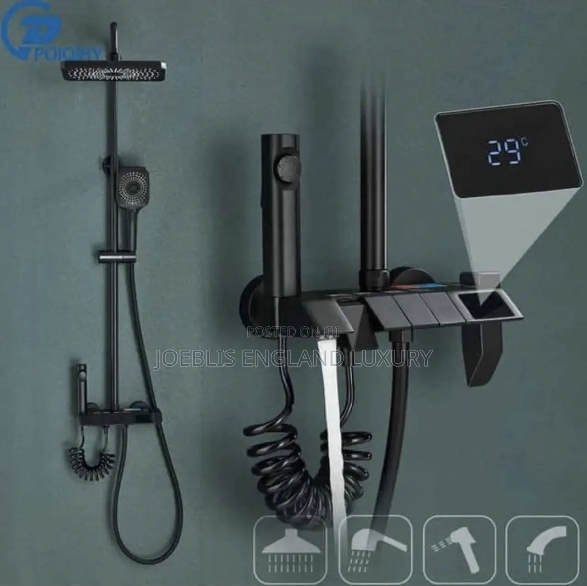 Shower Mixer With Digital Display Black