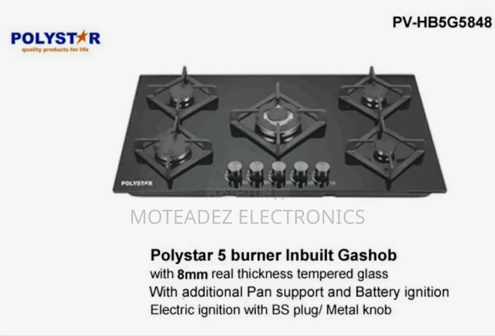 Polystar 5 Burners Tempered Glass Top Cabinet Induction Hob Gas Cooker