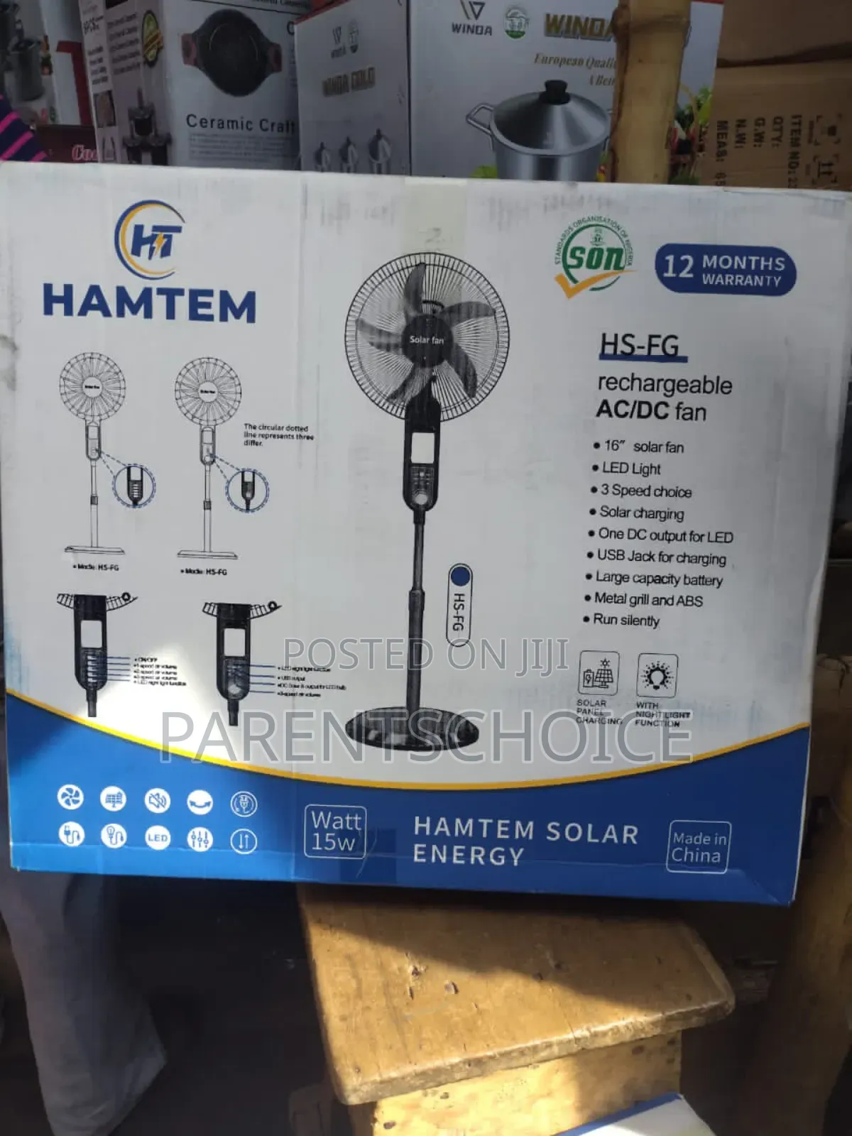 16" Hamtem Rechargeable Solar Fan