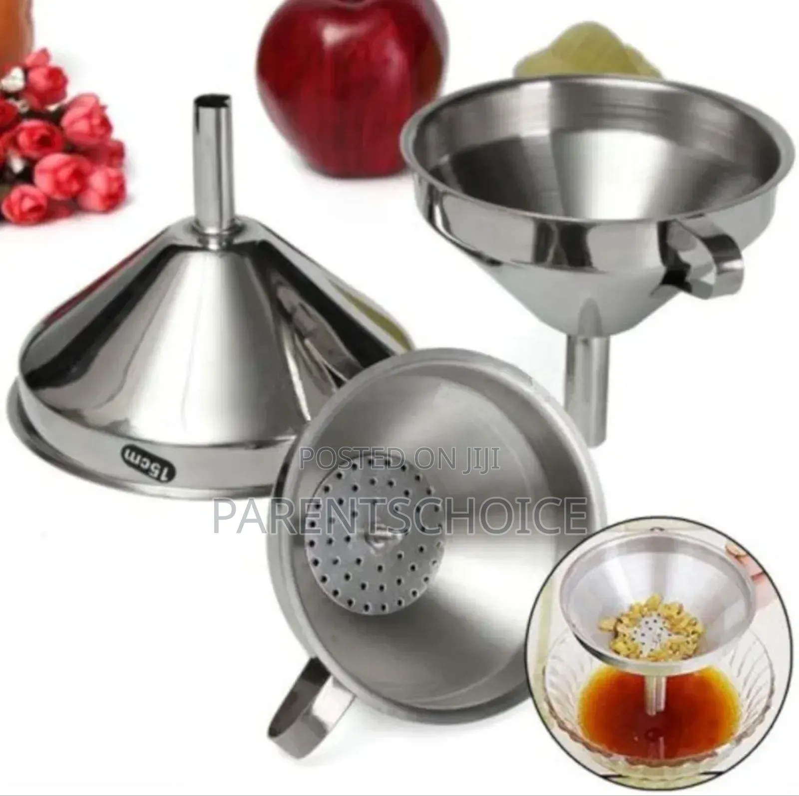 Stainless Steel Oil Strainer Jam Funnel Filter Spout Kitchen Tool 3pcs