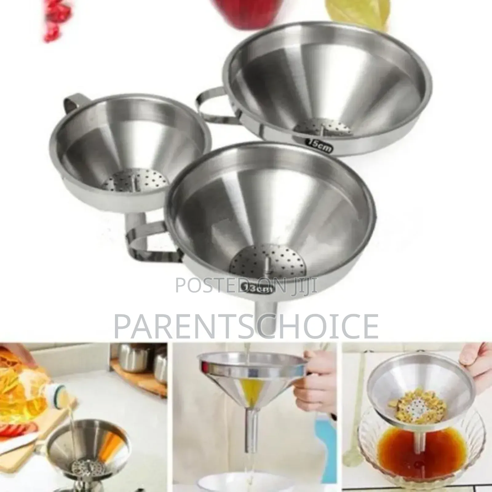 Stainless Steel Oil Strainer Jam Funnel Filter Spout Kitchen Tool 3pcs