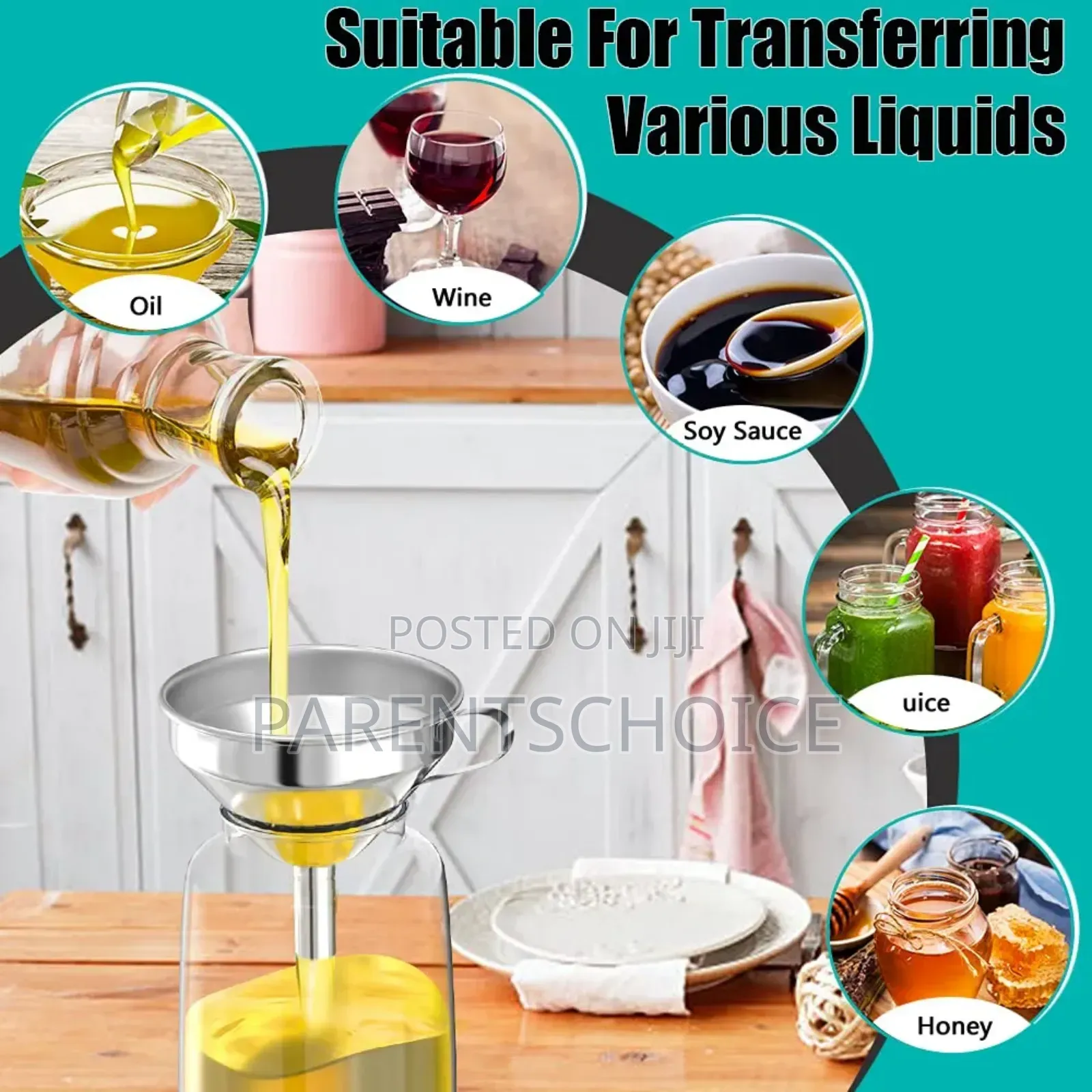 Stainless Steel Oil Strainer Jam Funnel Filter Spout Kitchen Tool 3pcs