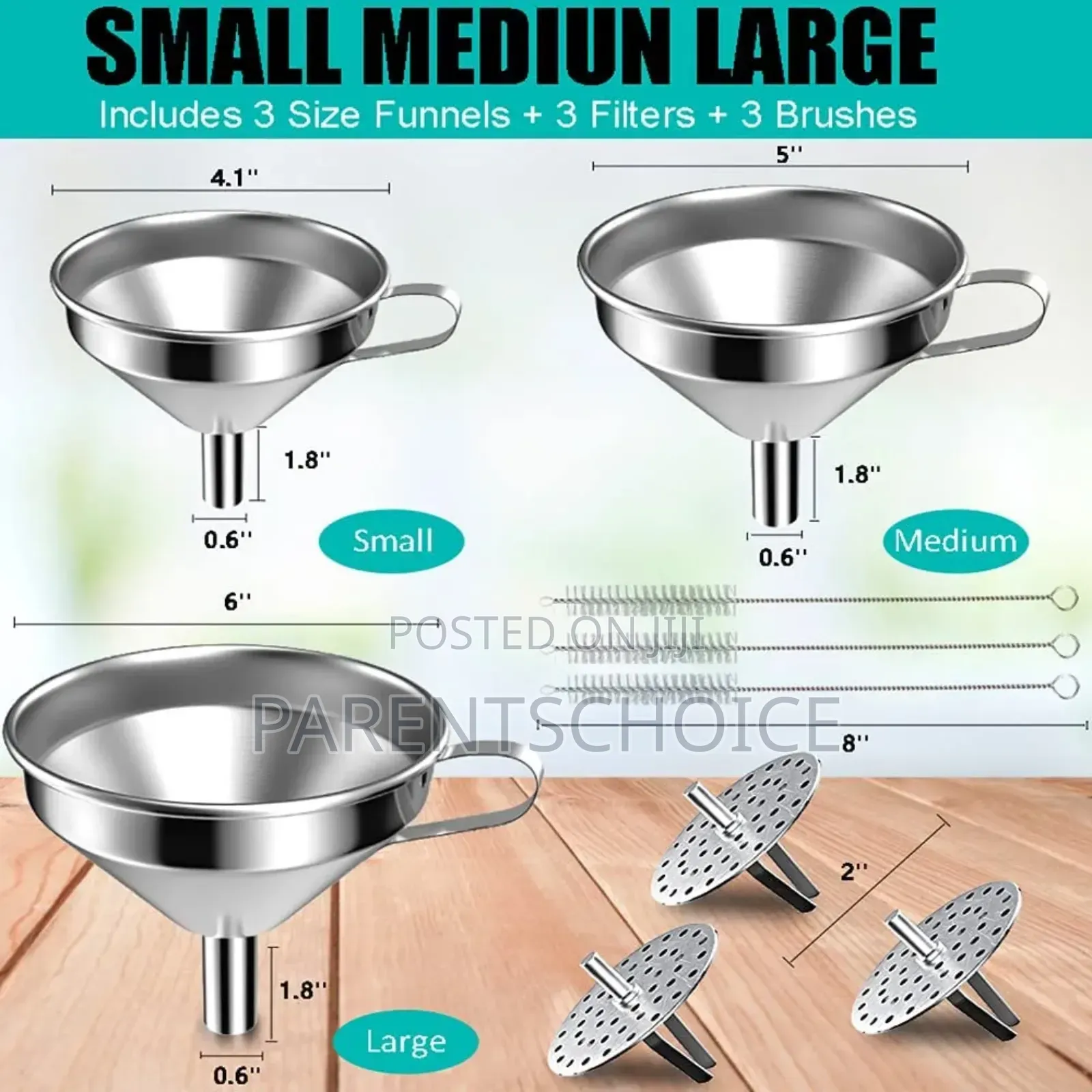 Stainless Steel Oil Strainer Jam Funnel Filter Spout Kitchen Tool 3pcs
