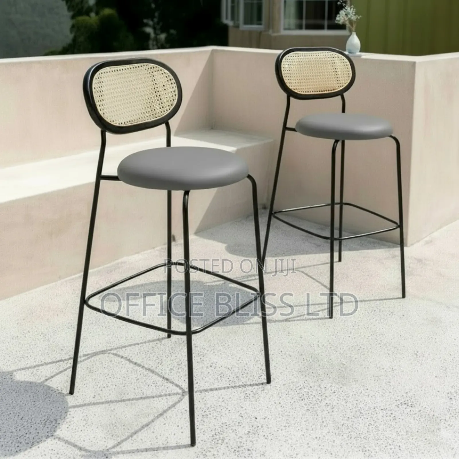 Aeris Cane-Back Leather Bar Stool ( Metal Support) Gray