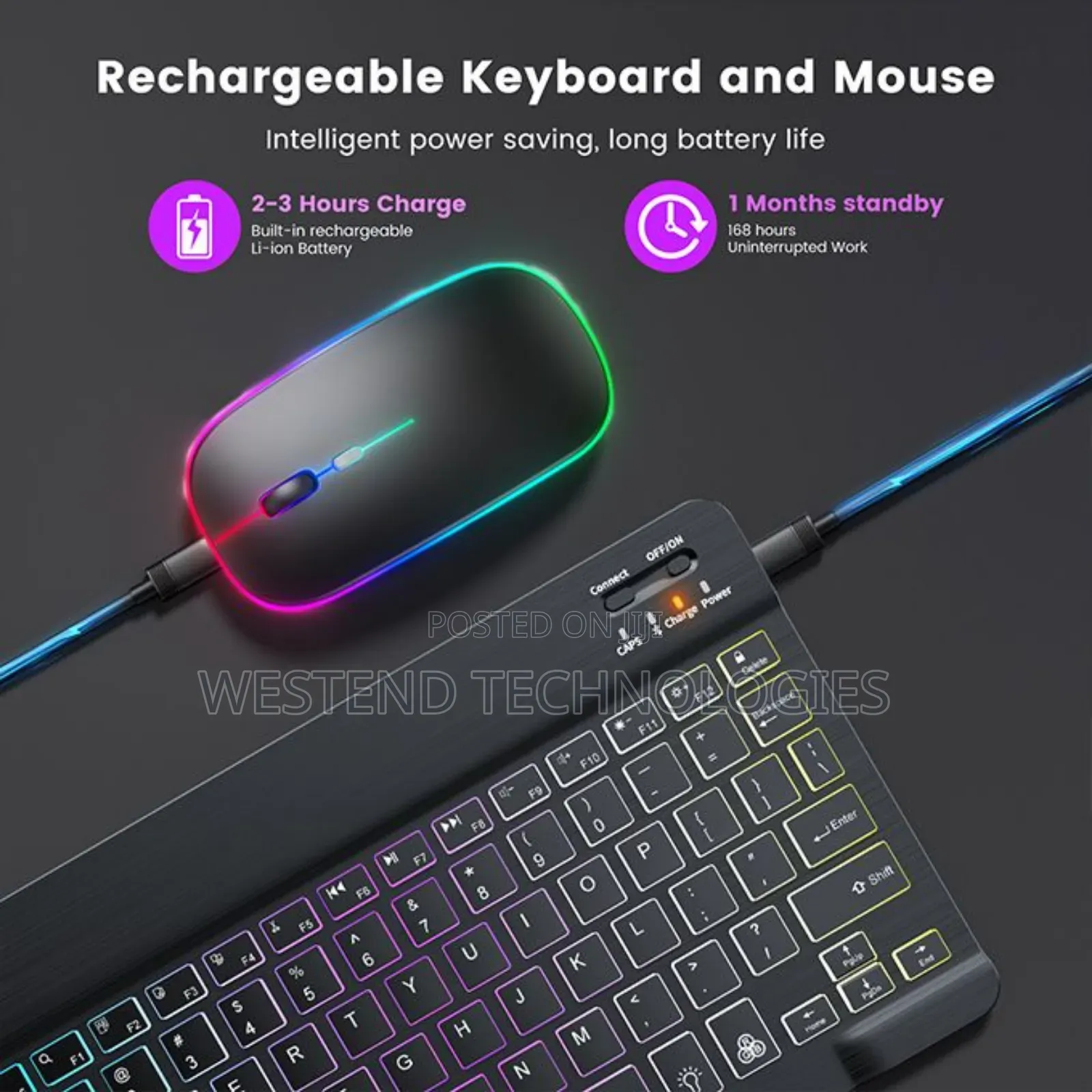 Rechargeable Bluetooth Keyboard and Mouse Combo With RGB Backlight