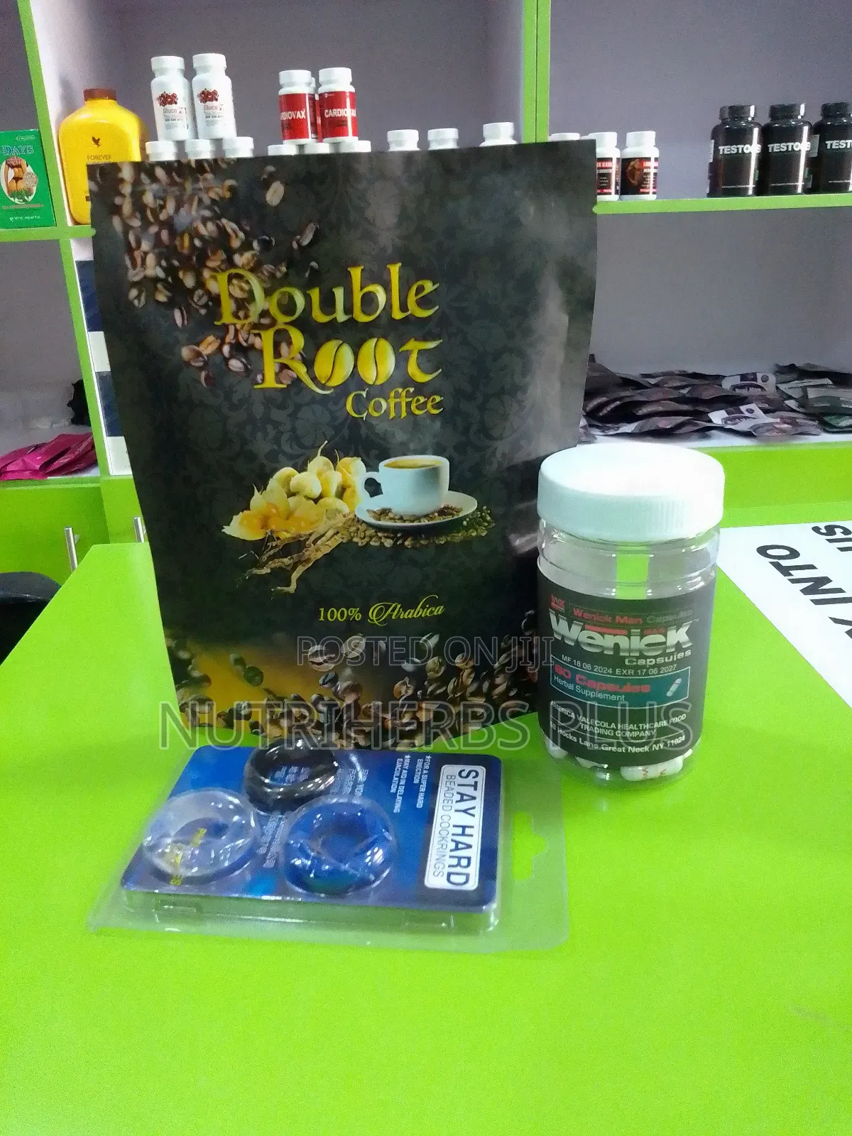 Cock Ring+ Double Root Coffee+ Wenick Capsules: For Hard Erection