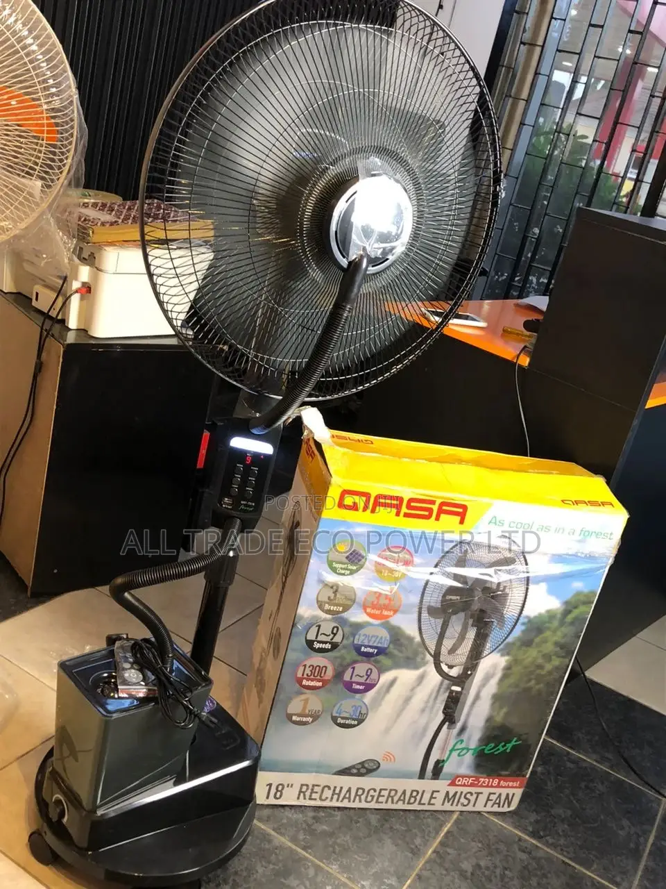 Qasa 18-Inch Rechargeable Mist Fan