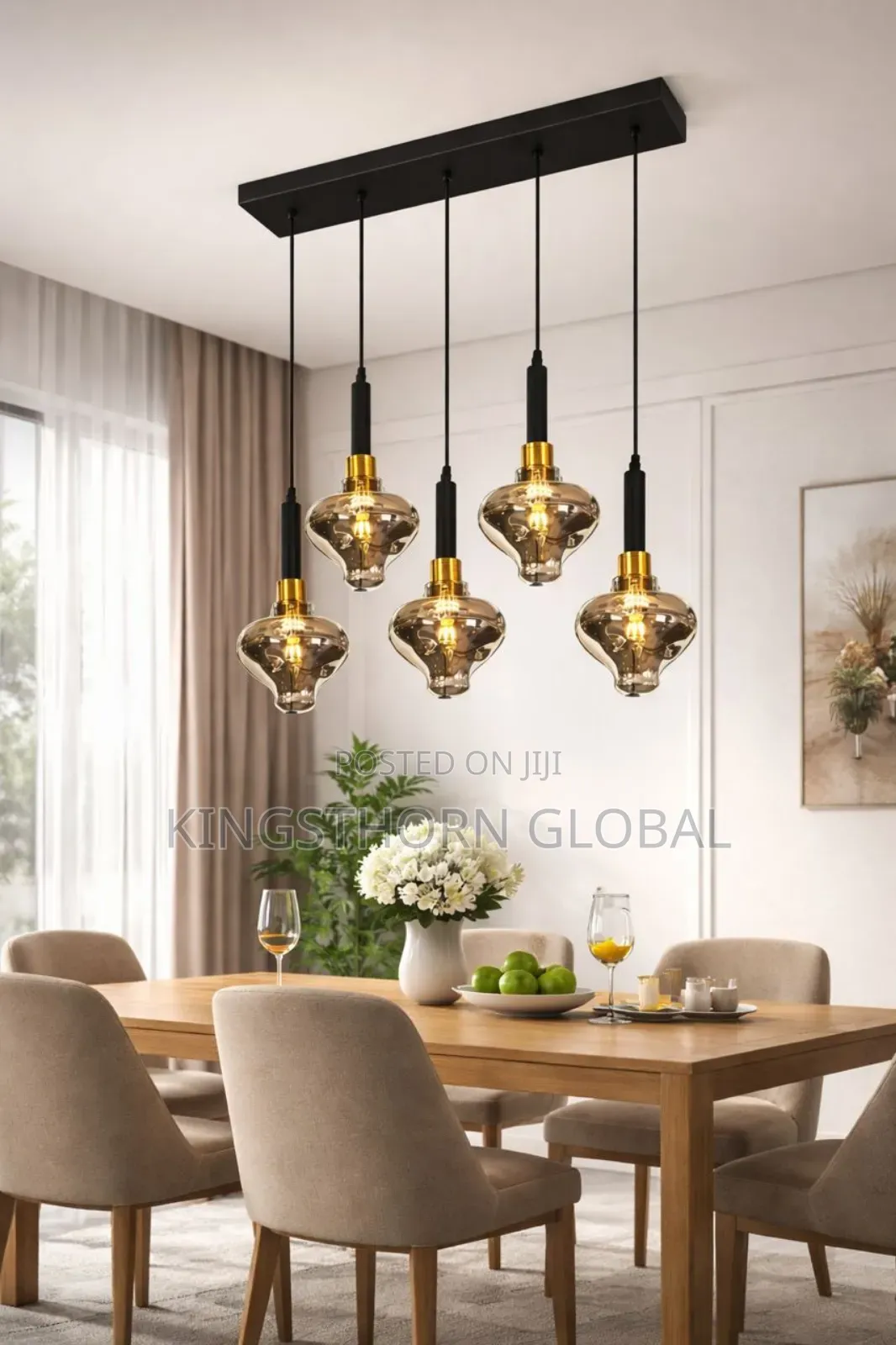 5-light Amber Glass Pendant Chandelier