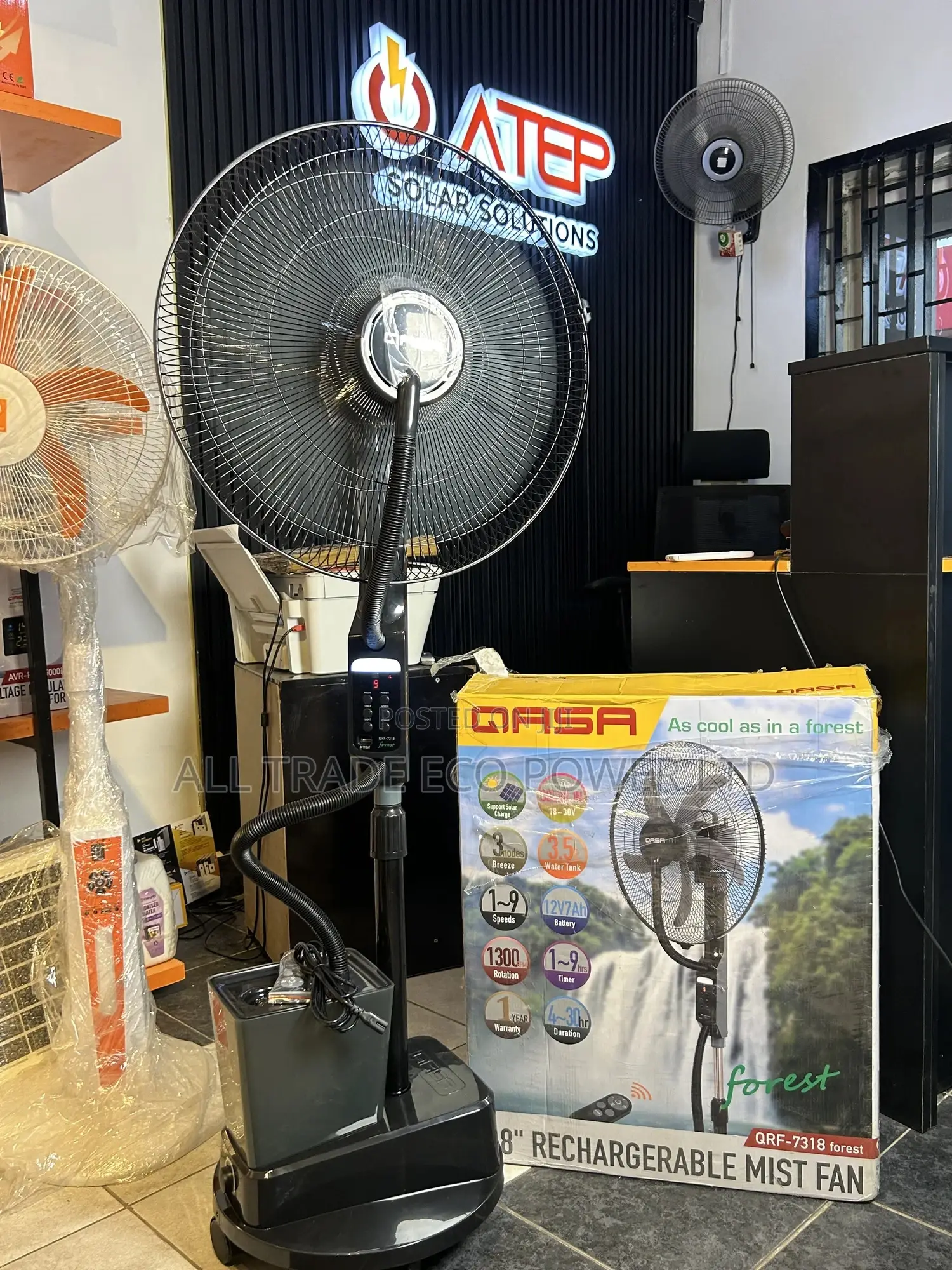 Qasa 18-Inch Rechargeable Mist Fan