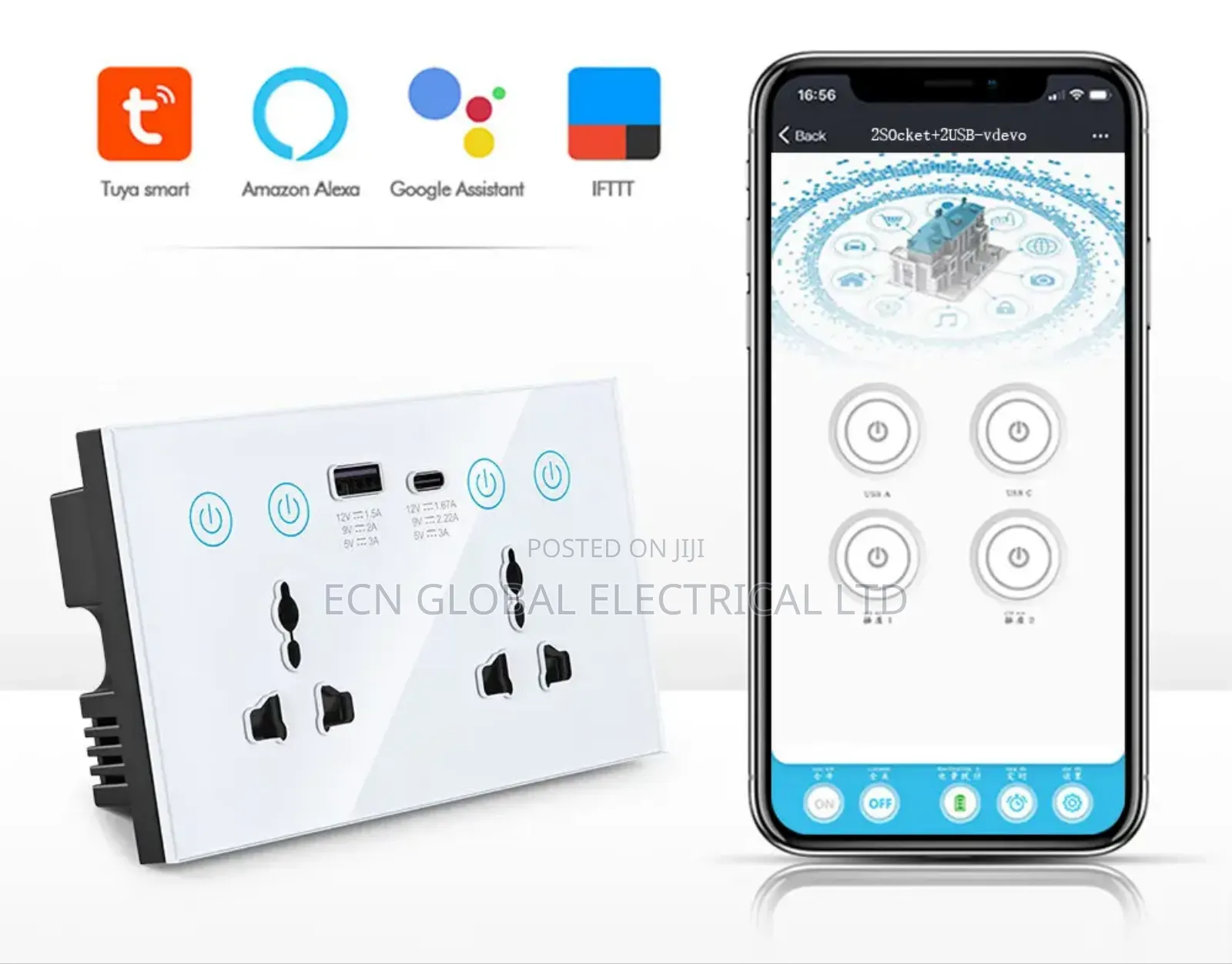 Wifi Smart Double Universal Socket – Usb-a Type-C Fast Charging
