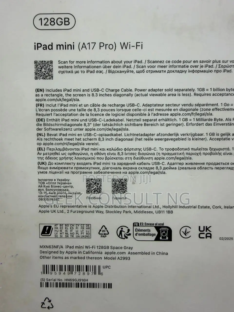 New Apple iPad mini Wi-Fi 128 GB White