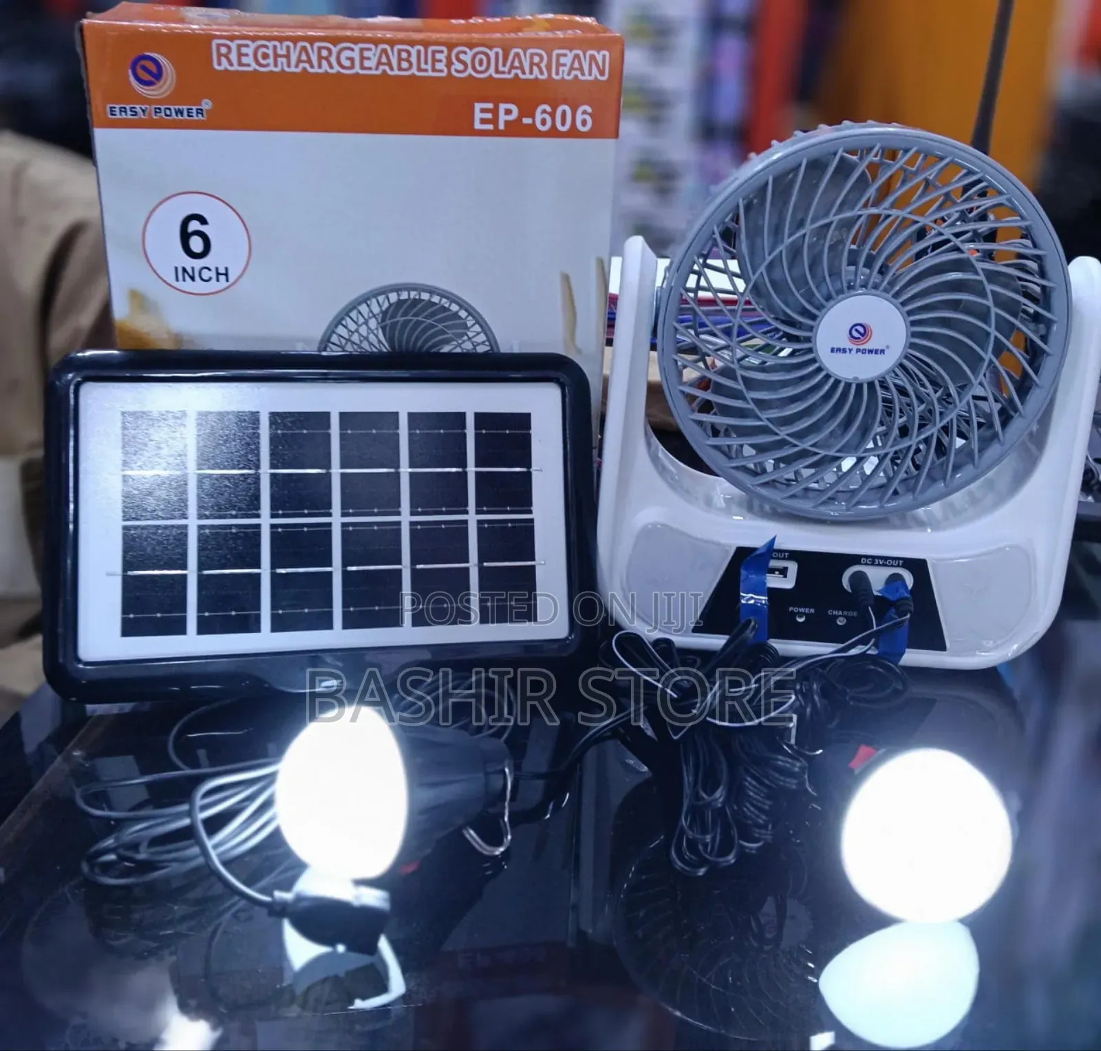 Rechargeable Solar Fan, a 6-Inch Portable Cooling Device.