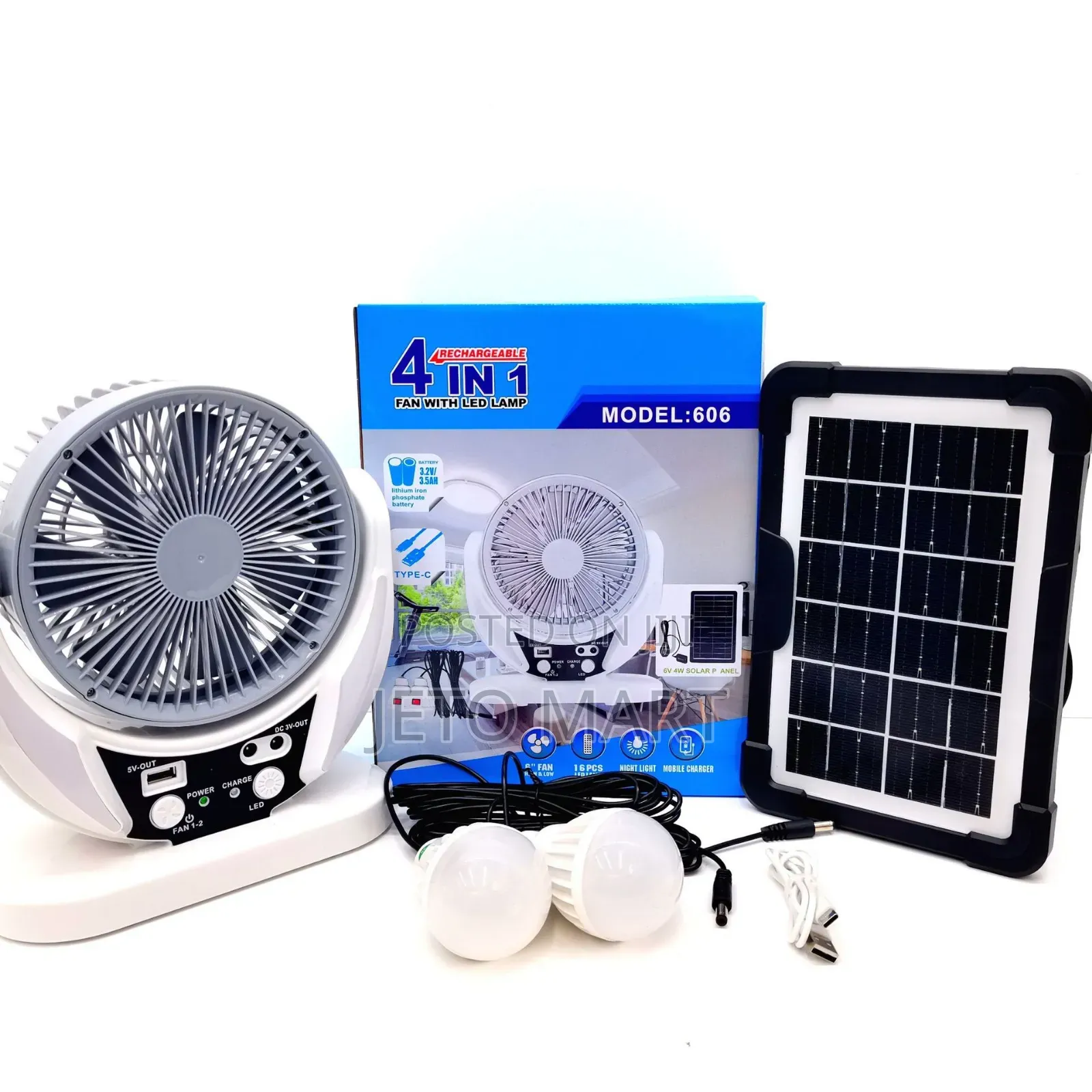 3in1 Solar Rechargeable Table Fan+Solar+Bulbs