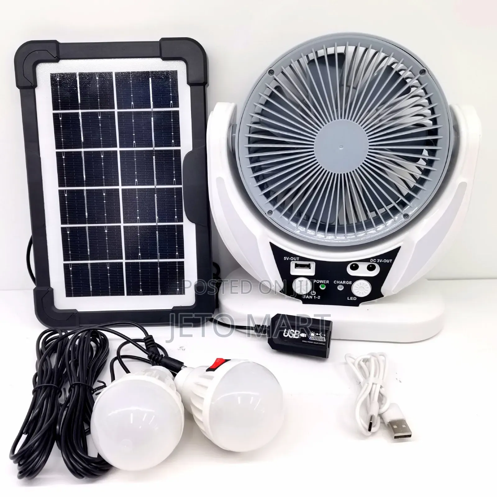 3in1 Solar Rechargeable Table Fan+Solar+Bulbs