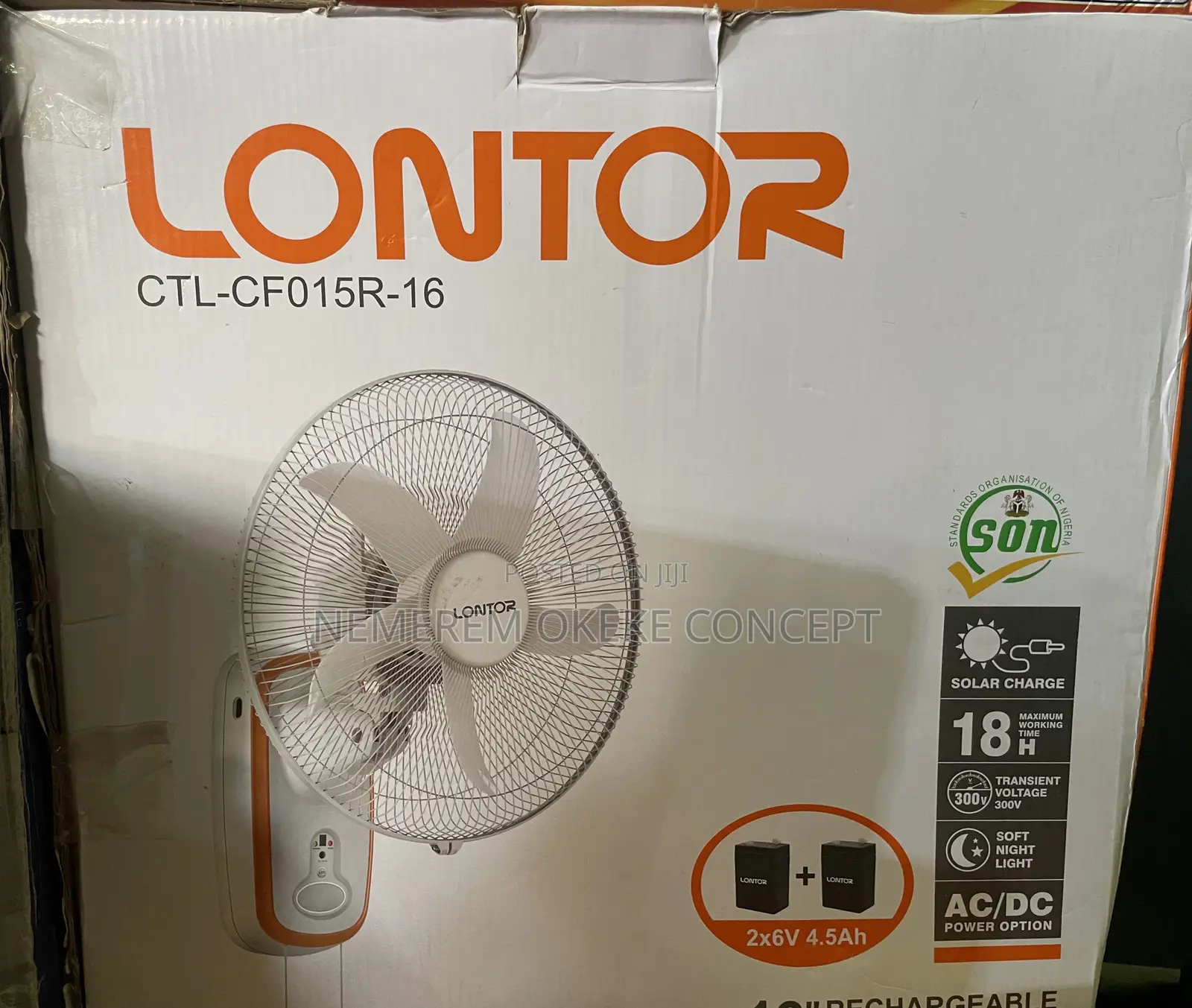 16 Inches Lontor Rechargeable Wall Fan