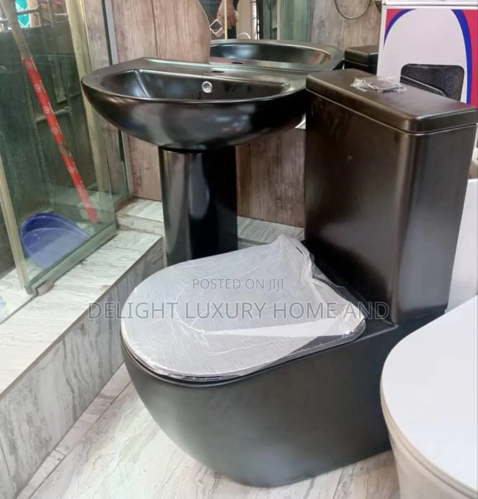 Black Wc With Basin and Pedestal