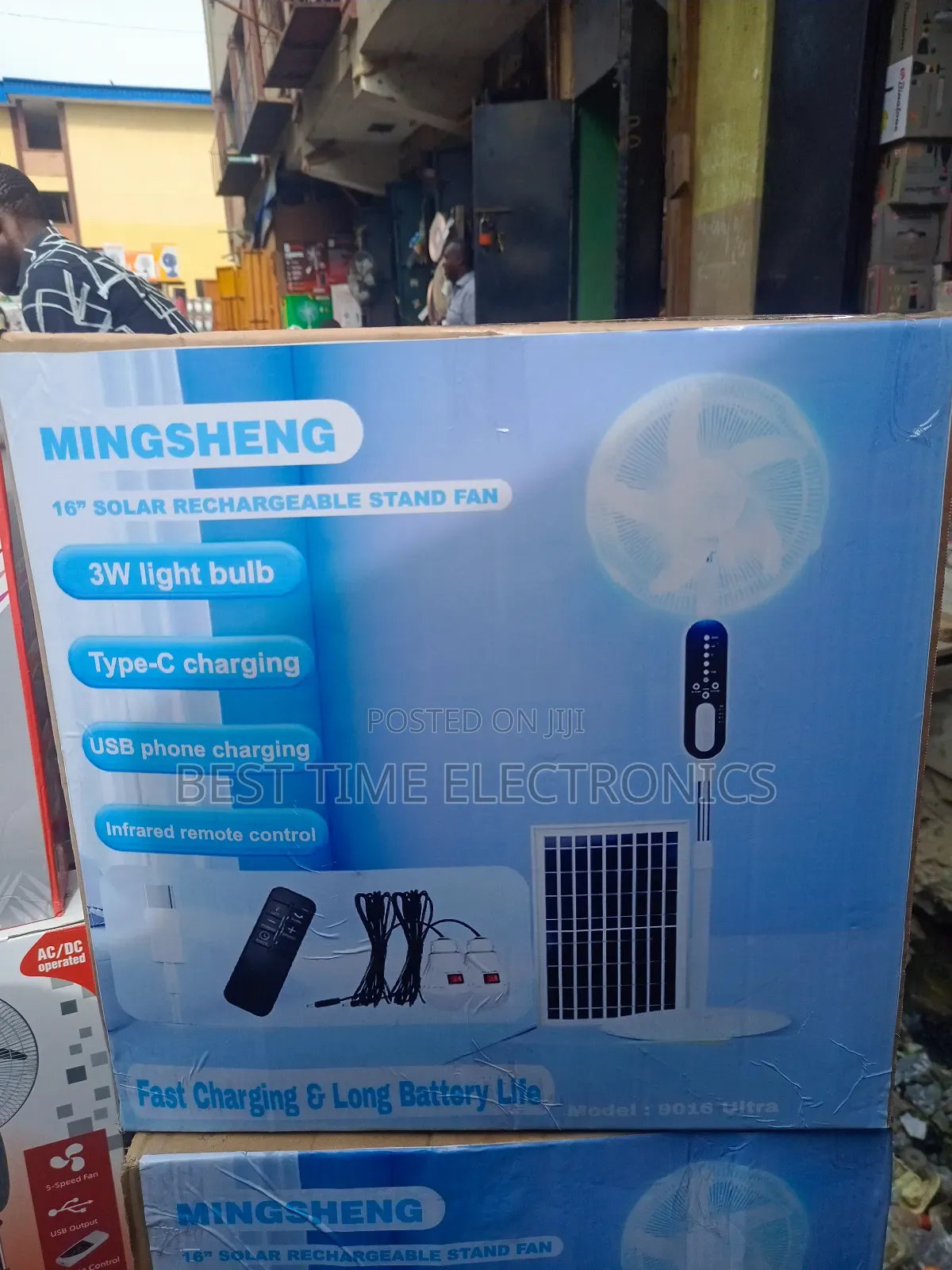 Mingsheng 16"Solar Rechargeable Lithium Stand Fan