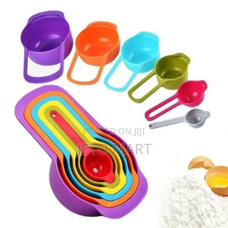 6 Colorful Plastic Measuring Cups Spoons Set for Baking Cooking