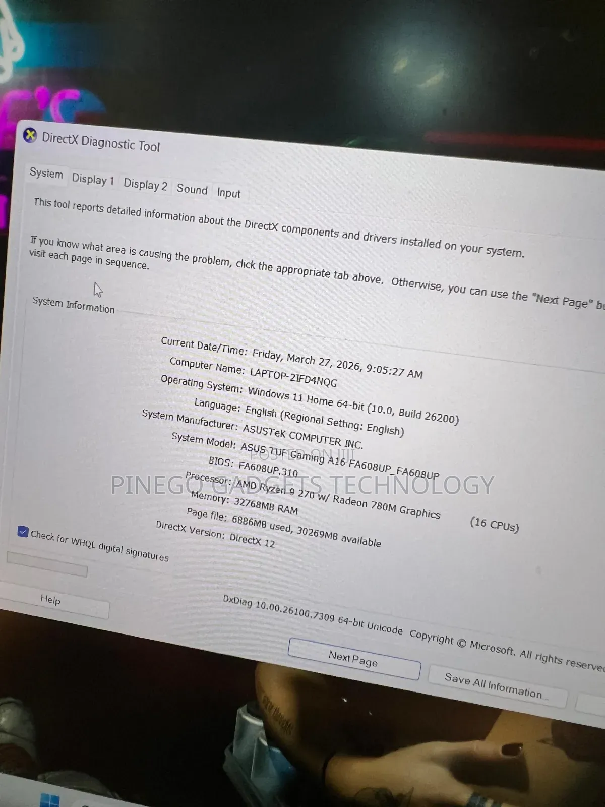 Laptop Asus TUF Gaming A16 32GB AMD Ryzen 9 SSD 1T