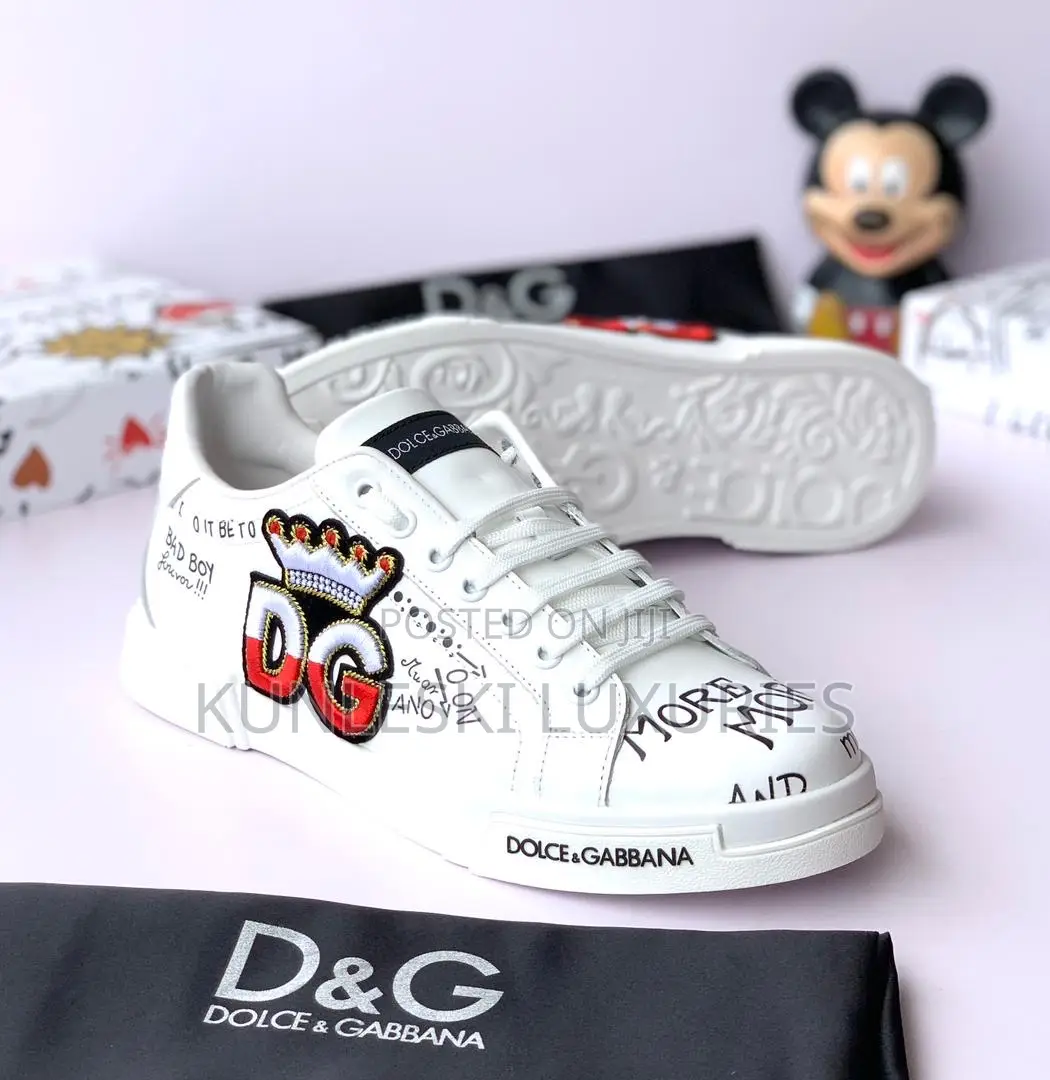 Original Dolce Gabbana Crown Black / White Leather Sneakers