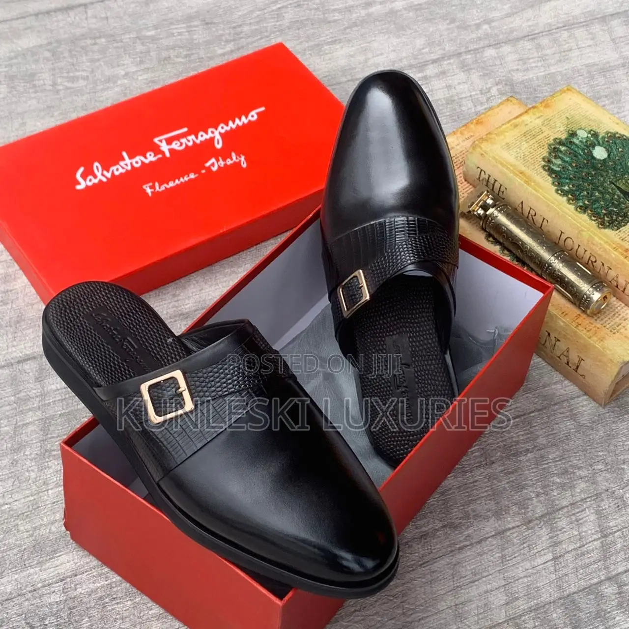 Original Salvatore Ferragamo Black Brown Half Shoe
