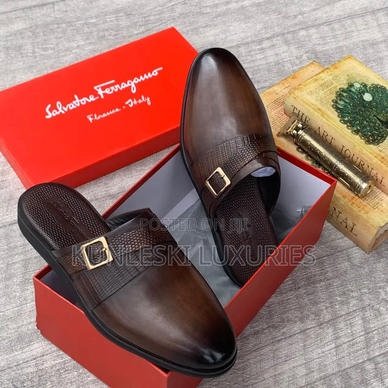 Original Salvatore Ferragamo Black Brown Half Shoe