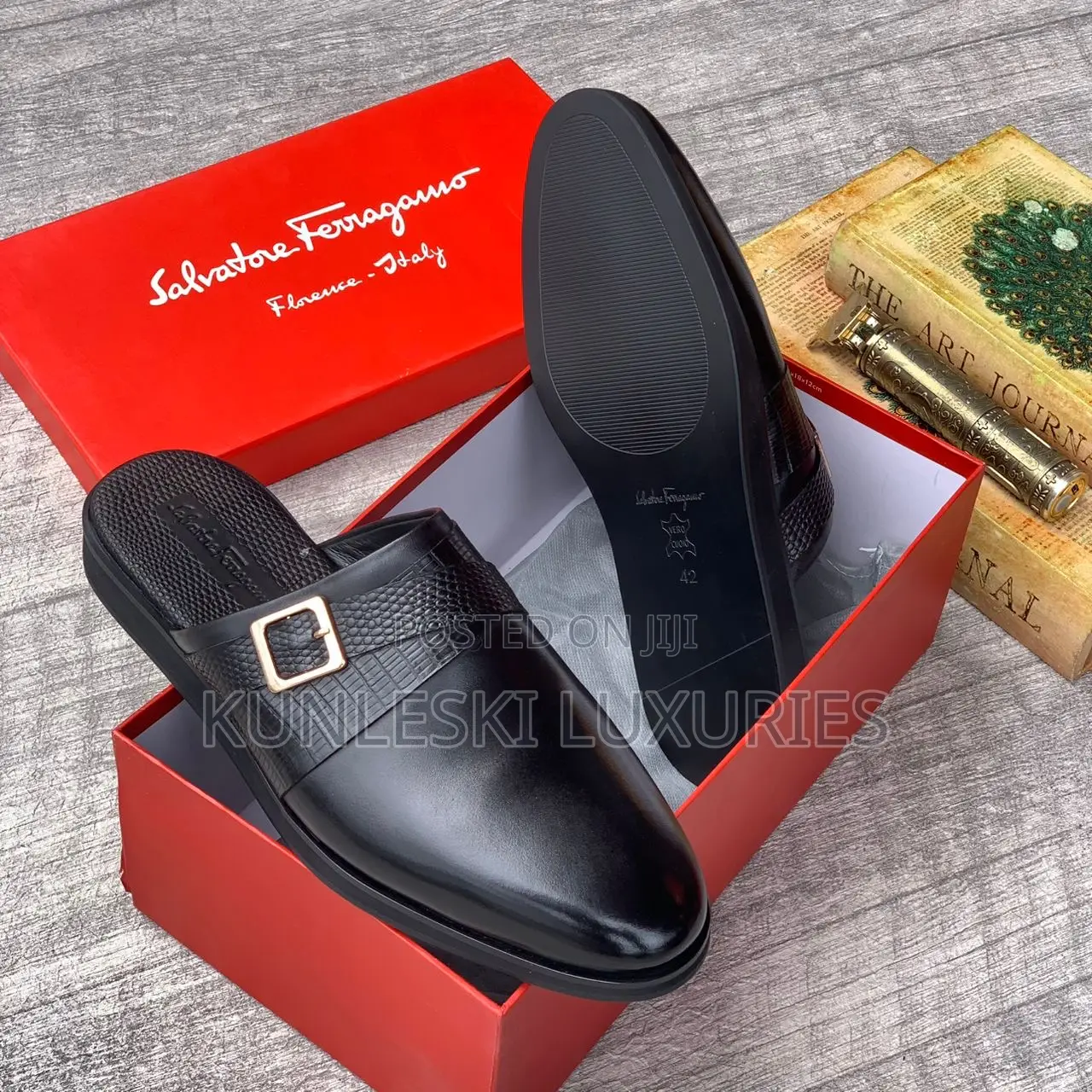 Original Salvatore Ferragamo Black Brown Half Shoe