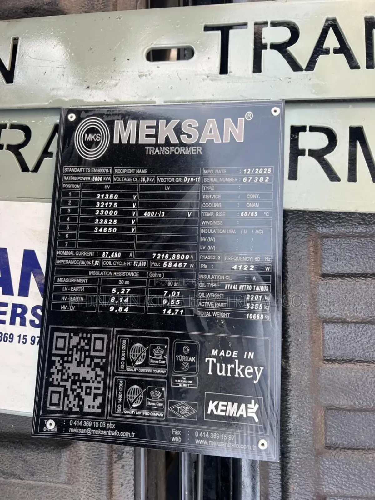 5mva 33,000kva/3.3kv, Meksan Power Transformer