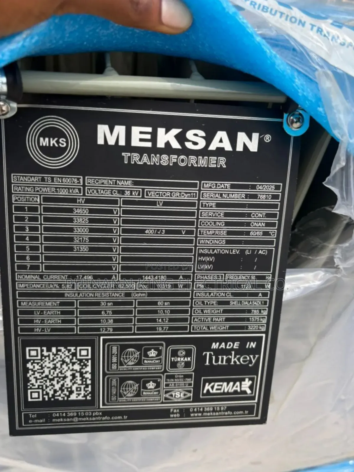 1mva 36kv/0.4kv Meksan Power Transformer