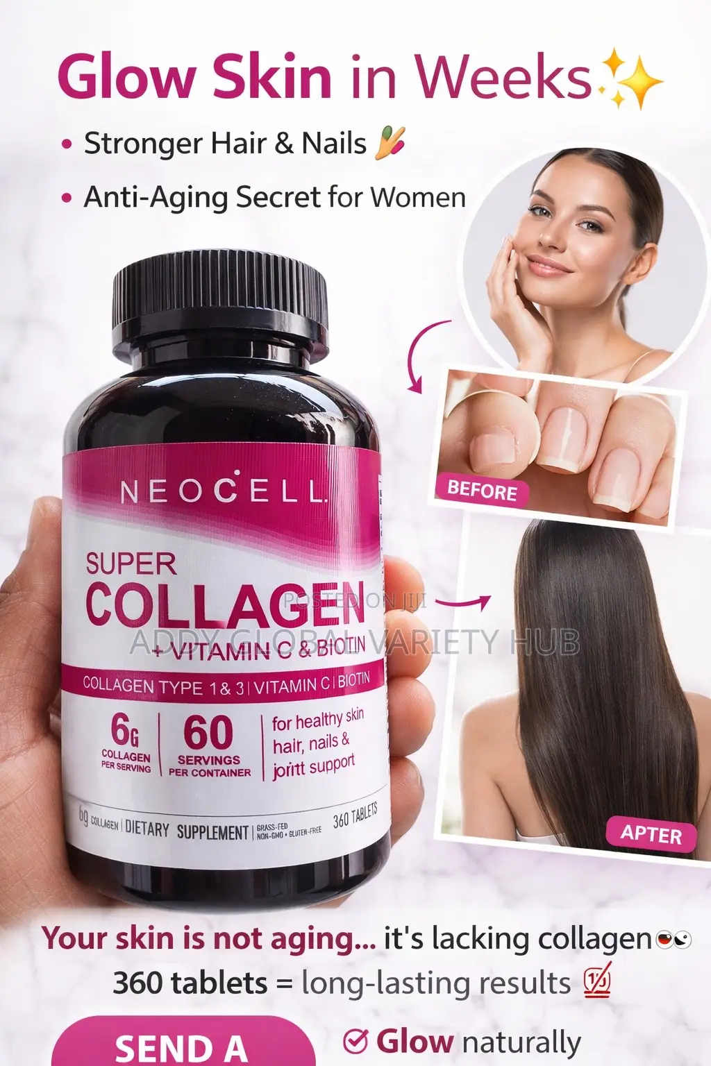 Best Neocell Super Collagen+Vitamin C+Biotin+ Gluthanion(360 Tablets)