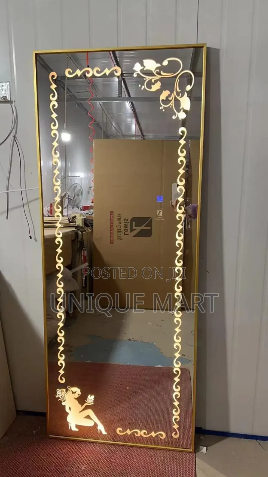 60 by 150 Cm Large Lead Mirror With Frame and Three Lights Display