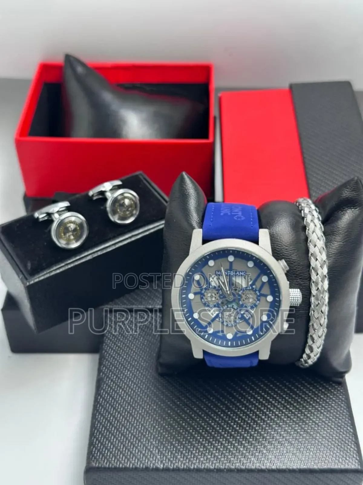 Montblanc Leather Watch, Bracelet and Cufflinks Set
