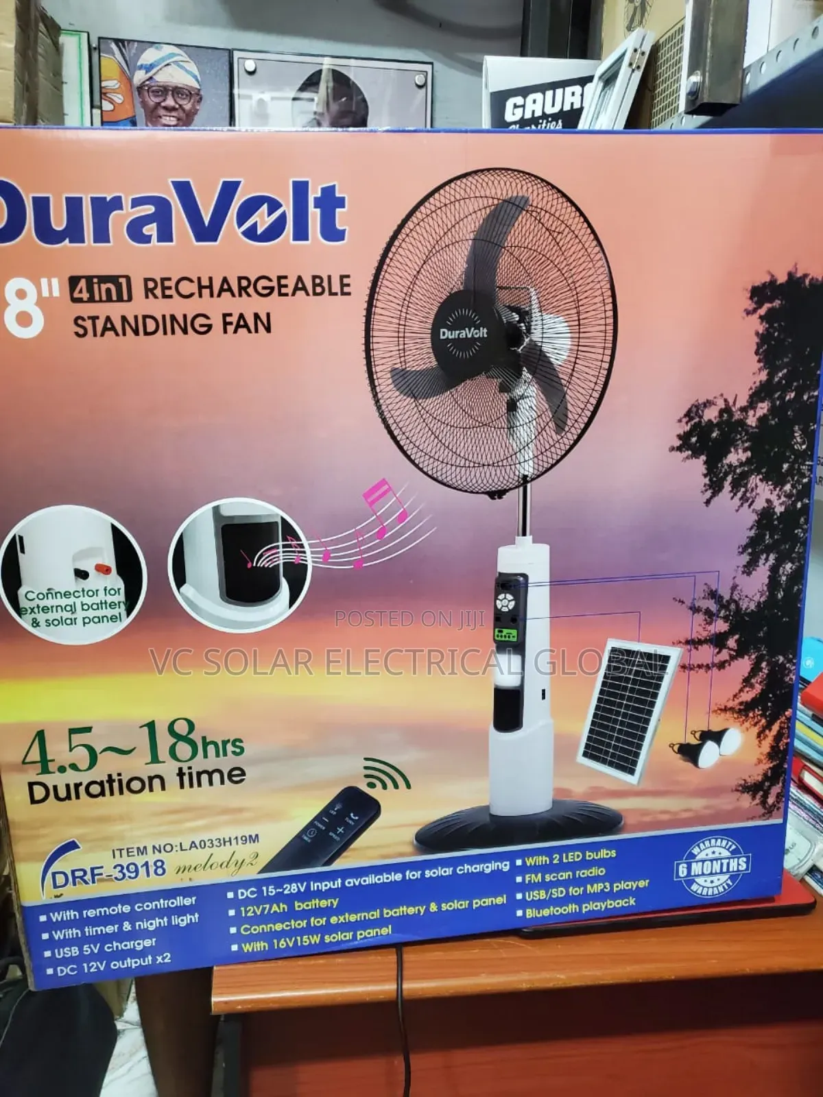 Duravolt 18” Rechargeable Standing Fan (4-in-1) – Super Durable!
