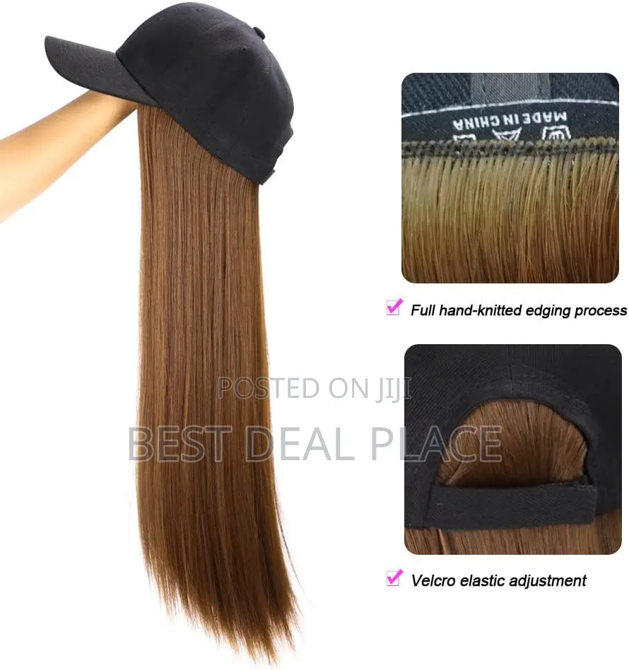 Synthetic Baseball Cap Wig Natural Brown Straight Wigs