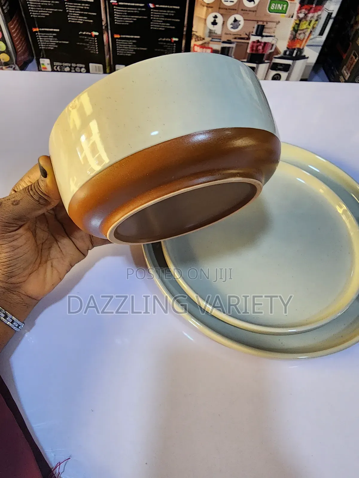 16pcs Luxury Cream And Brown Dinner Set
