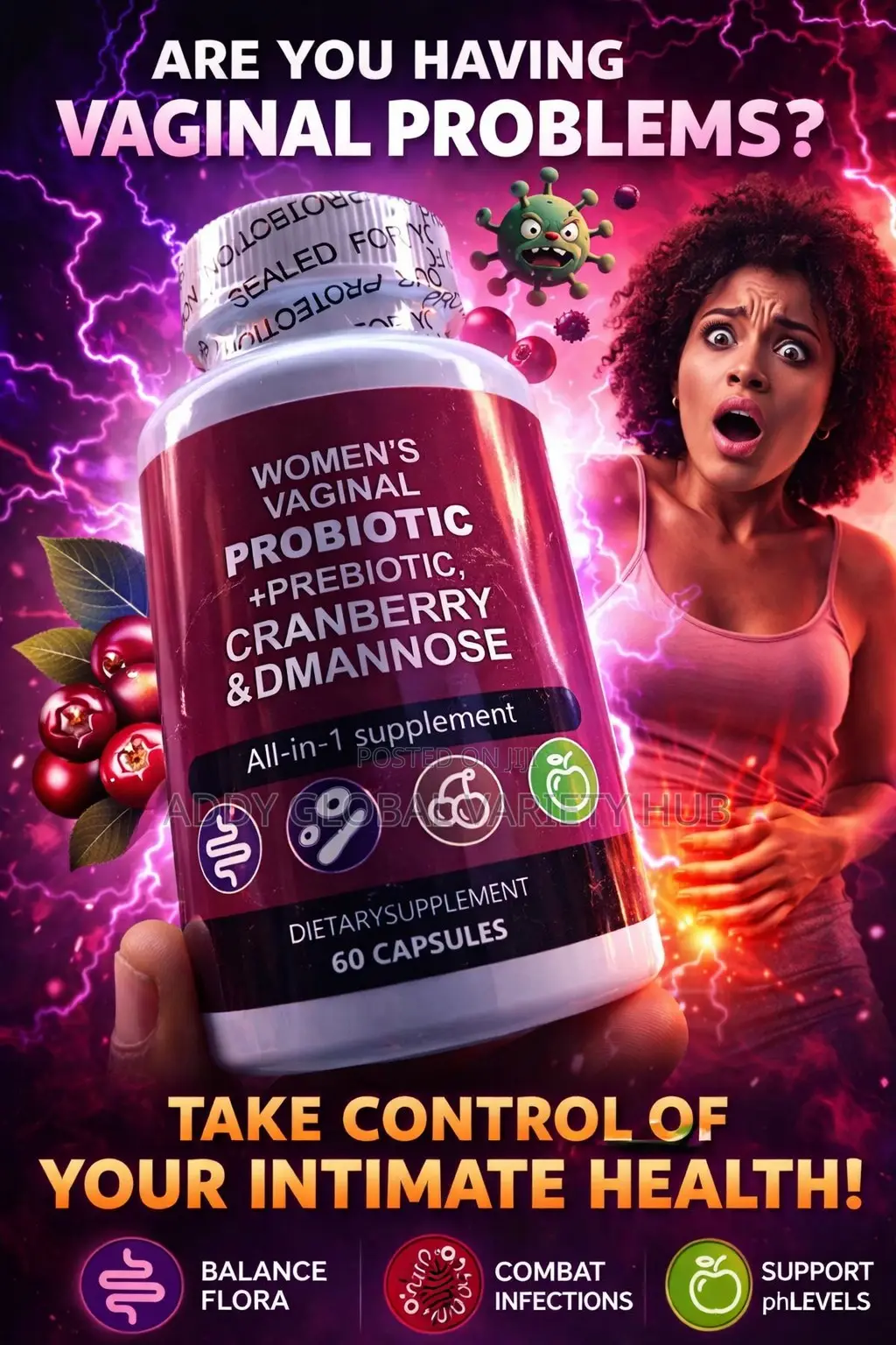 Women's Vj Prebiotics+ Probiotics+Demanose+ Cranberry Capsules X60