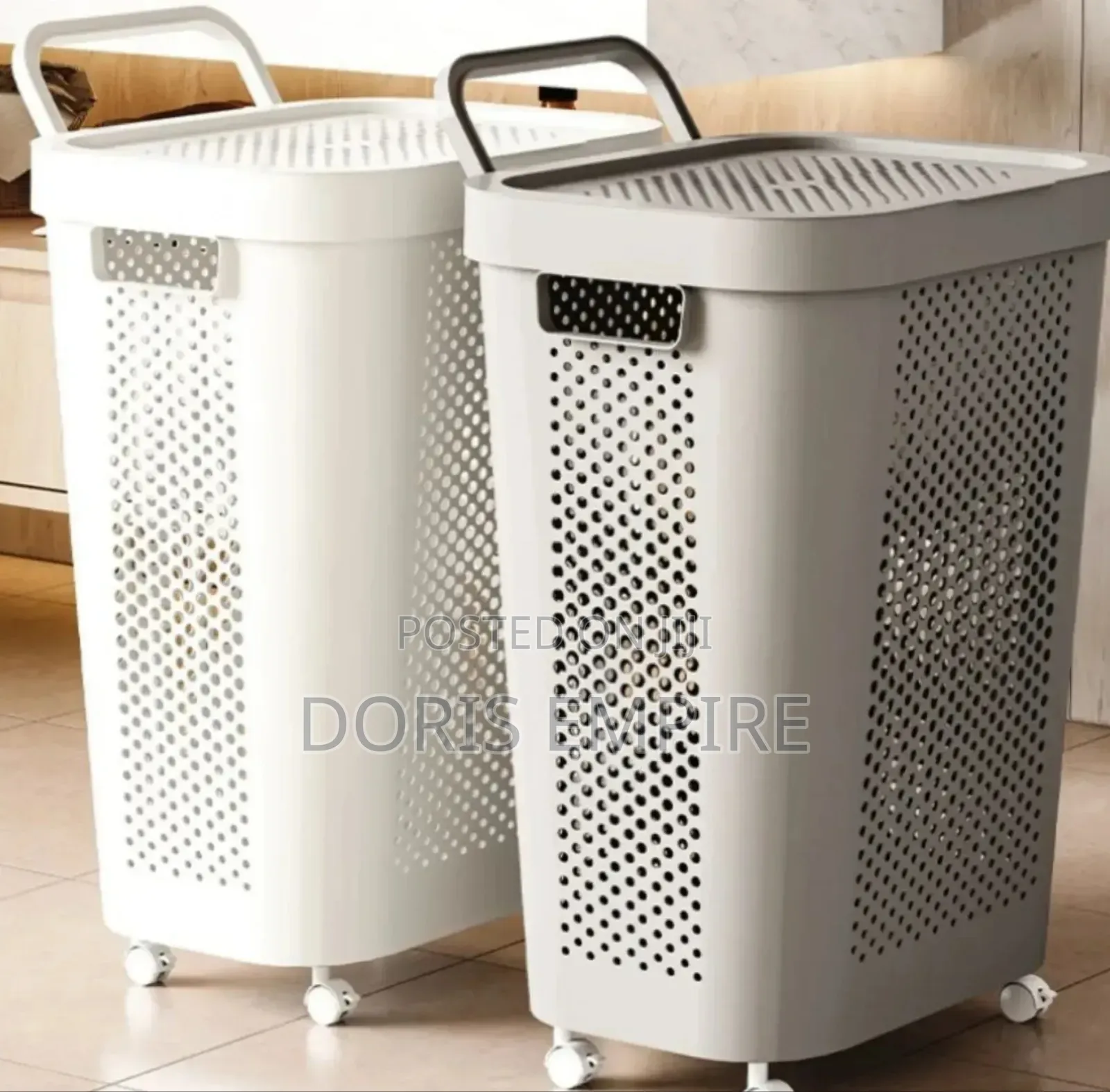 Large Capacity Elegant Plastic Laundry Basket With Wheels And Lid