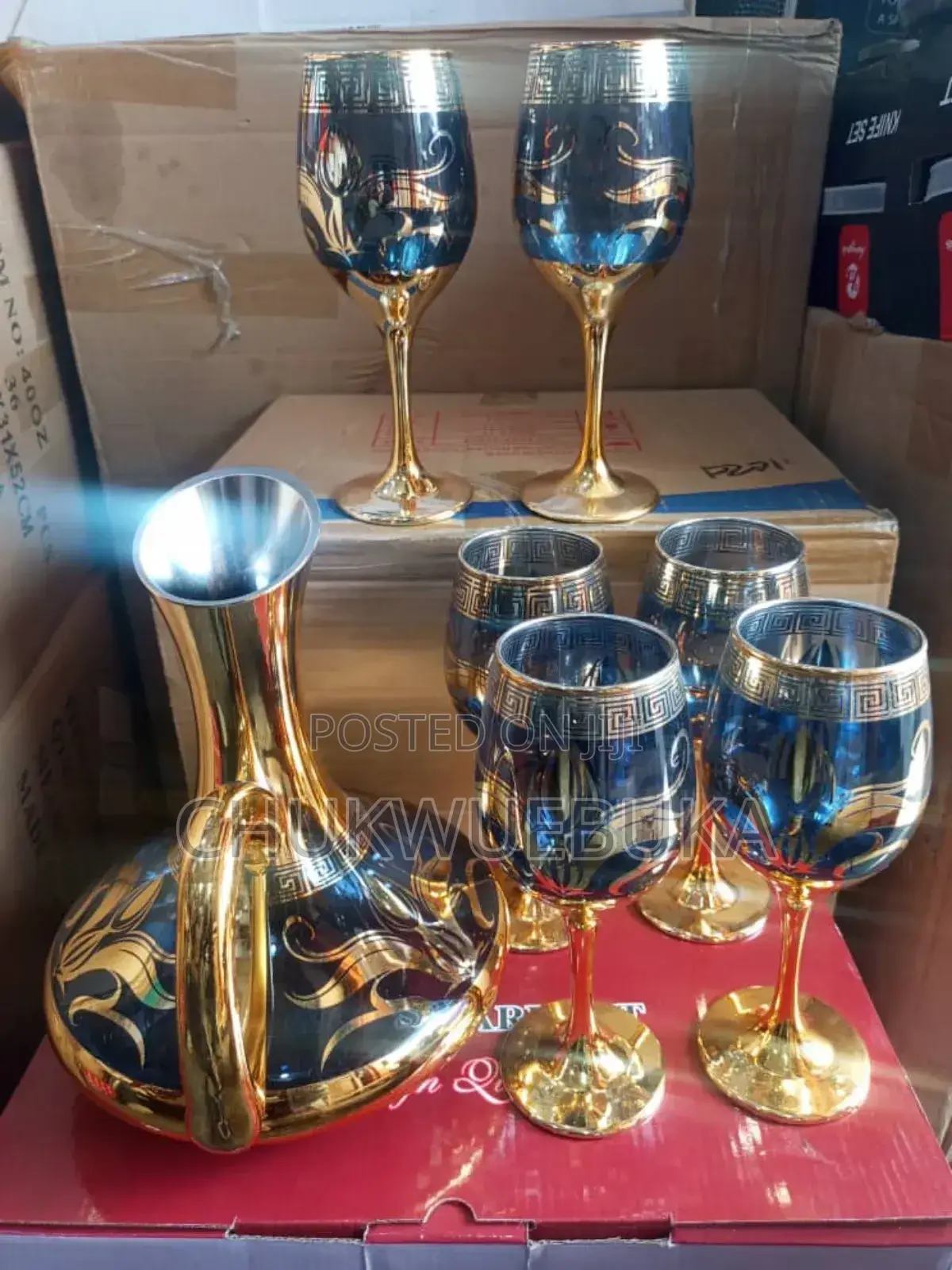Rich Glass Cups and Glass Jug
