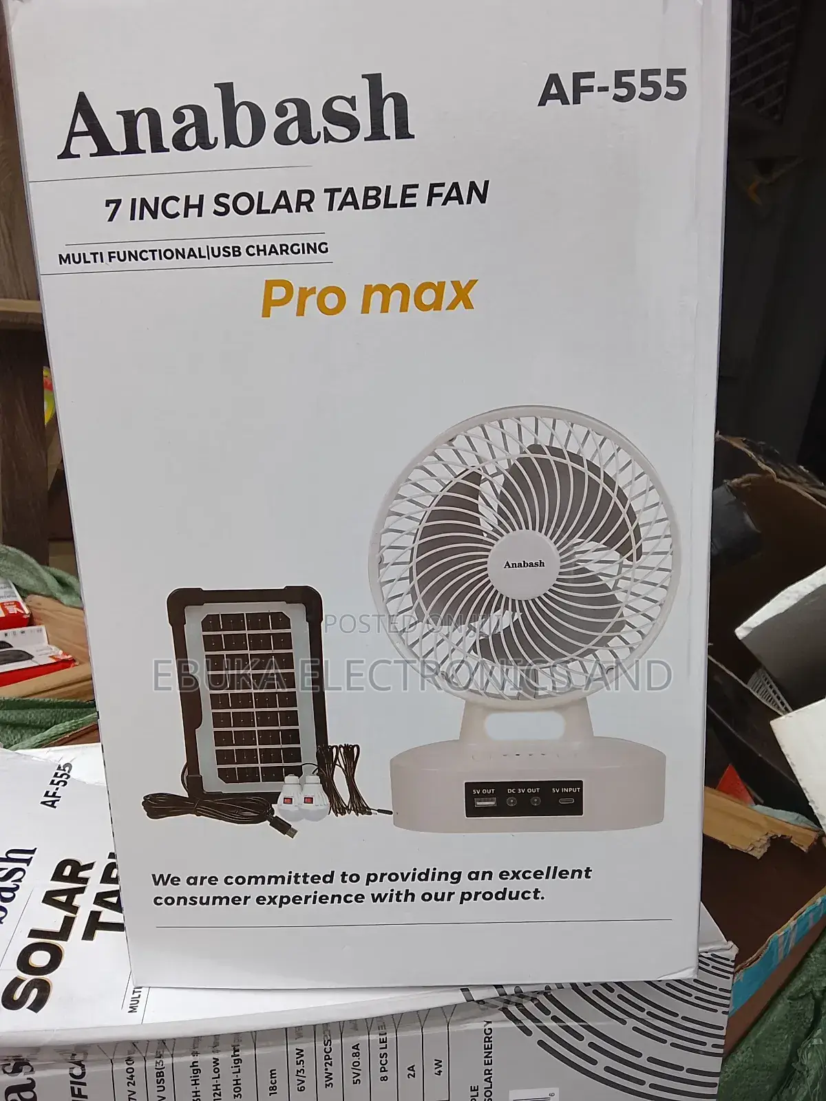 7 Inches Rechargeable Table Fan With Solar Panels and 2 Bulbs