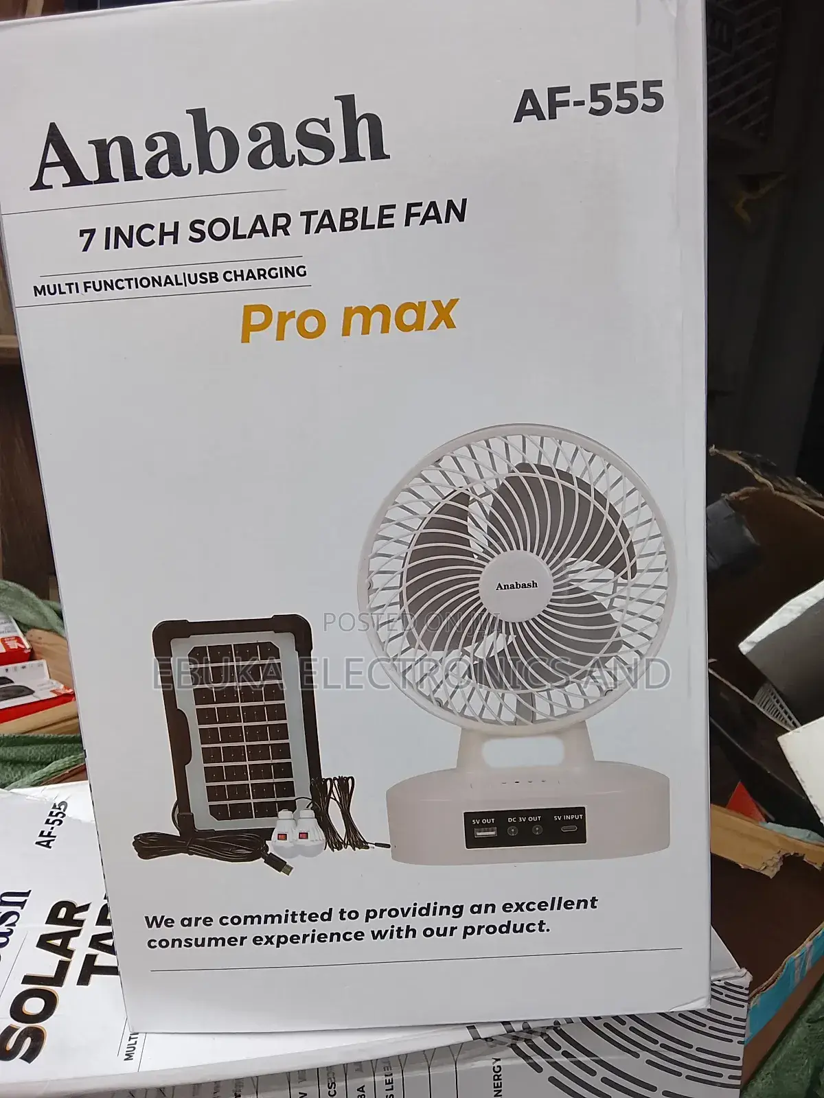 7 Inches Rechargeable Table Fan With Solar Panels and 2 Bulbs