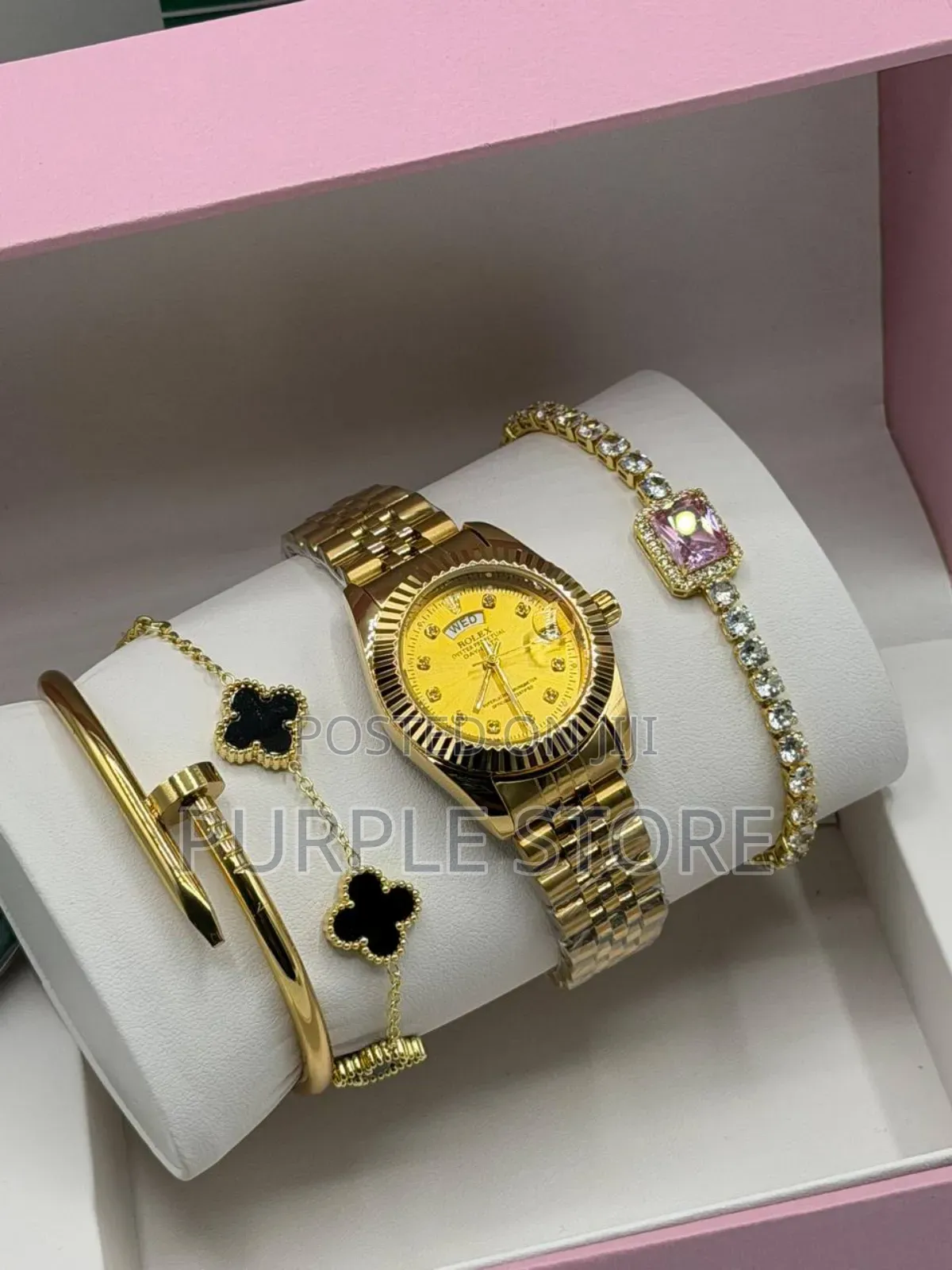 Rolex Women Quality Gold Watch and-Bracelets".