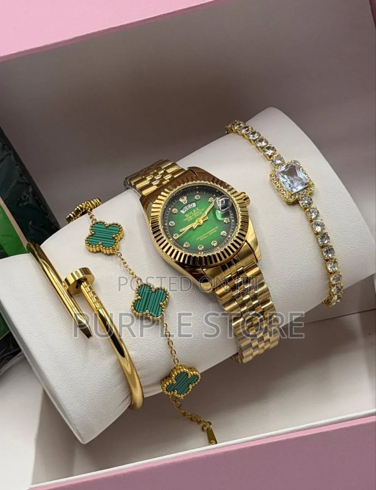 Rolex Women Quality Gold Watch and-Bracelets".