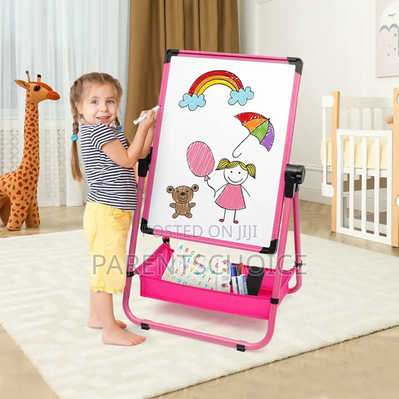 Kids Art Easel Double Sided Iron Easel Whiteboard Chalkboard