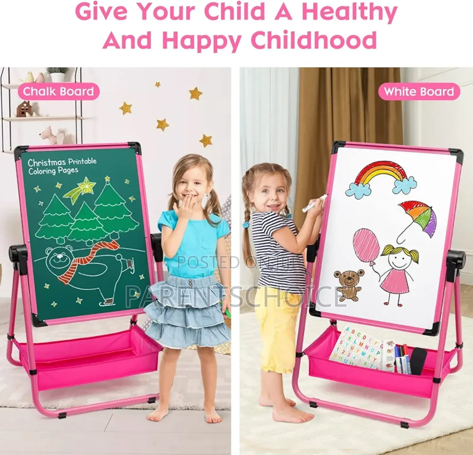 Kids Art Easel Double Sided Iron Easel Whiteboard Chalkboard